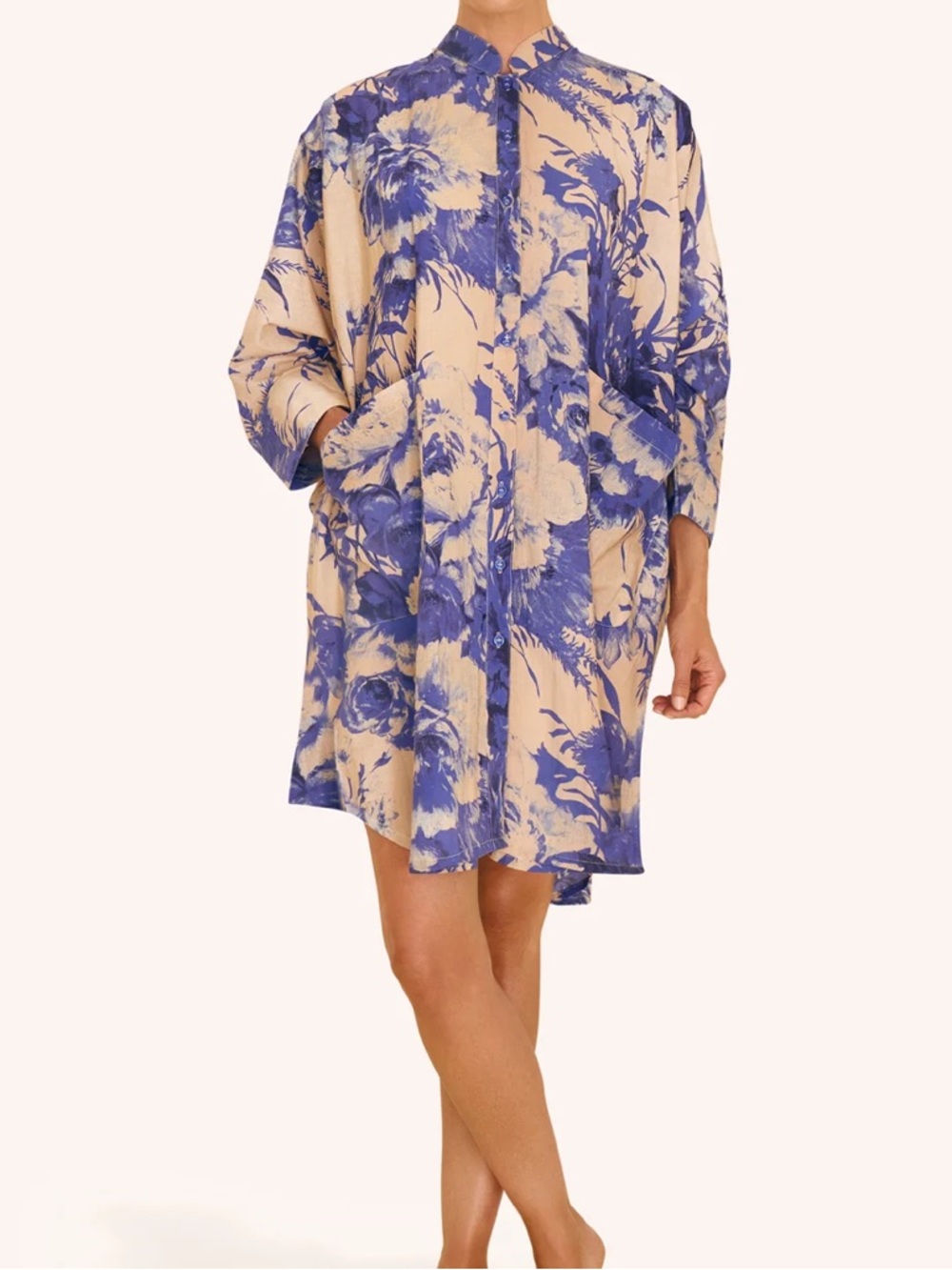 NWT Powder UK Design Oversized Shirt Dress 100% Cotton in China Blue Women L